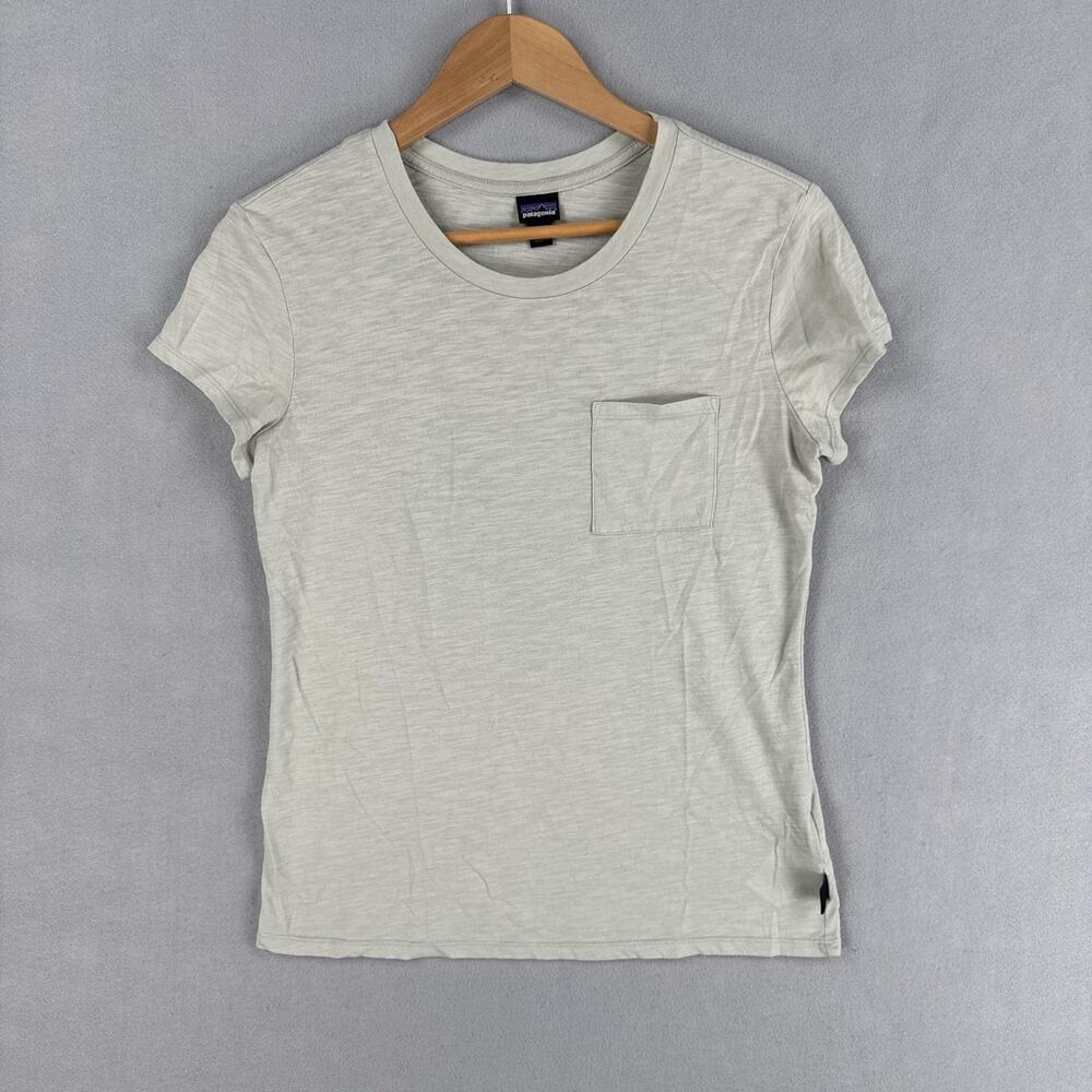 Patagonia Shirt Womens Small Gray Green Organic Cotton Blend Pocket Crewneck